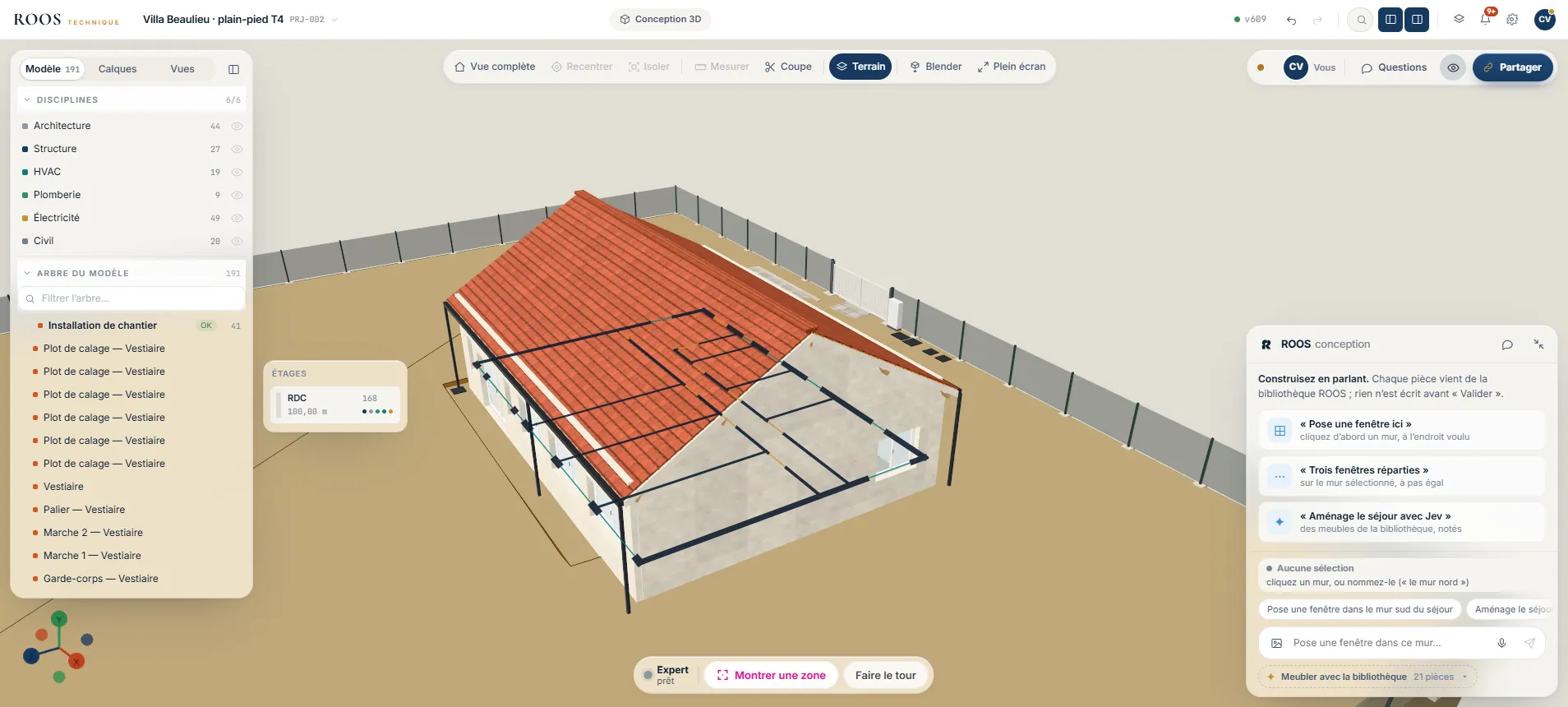 La maquette, le plan encore visible.