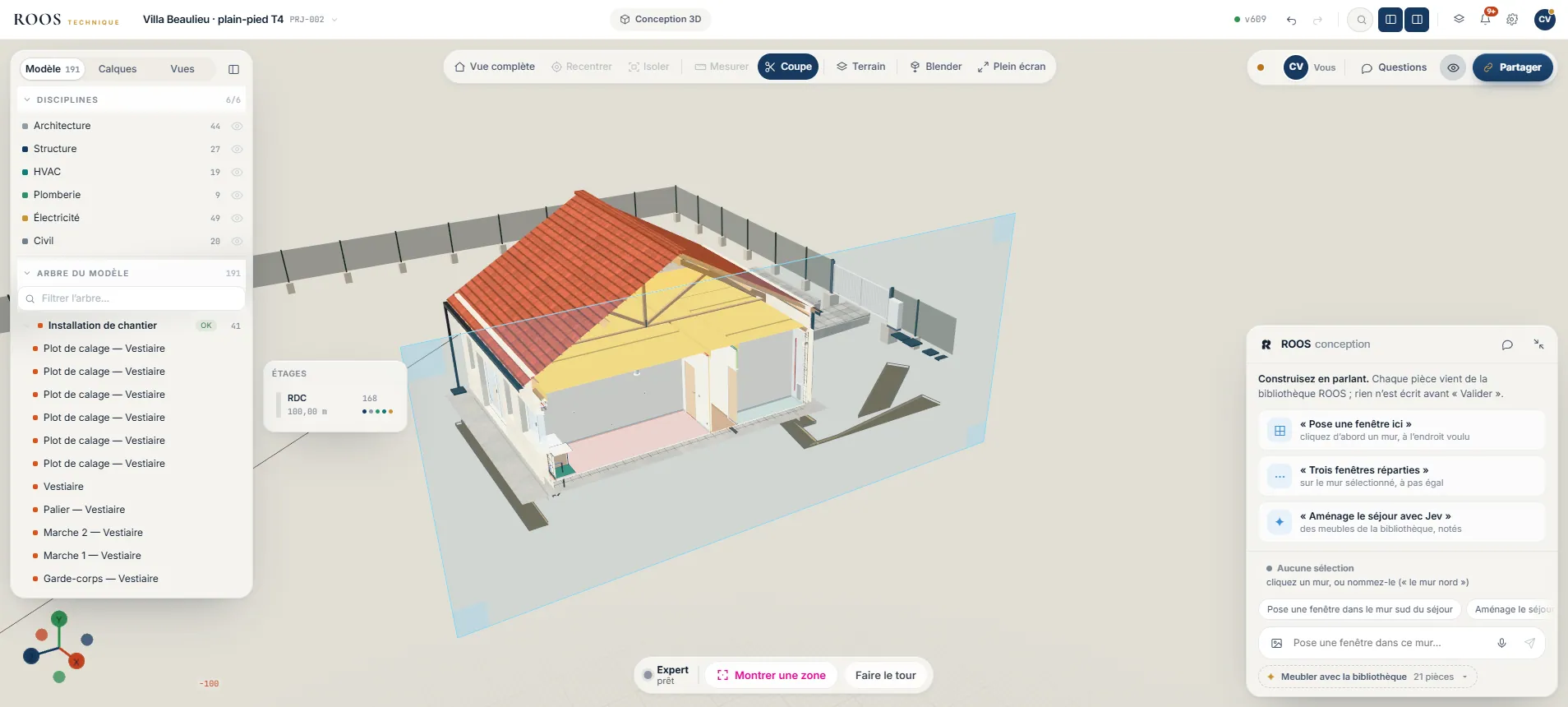 Maison tranchée par une coupe verticale.