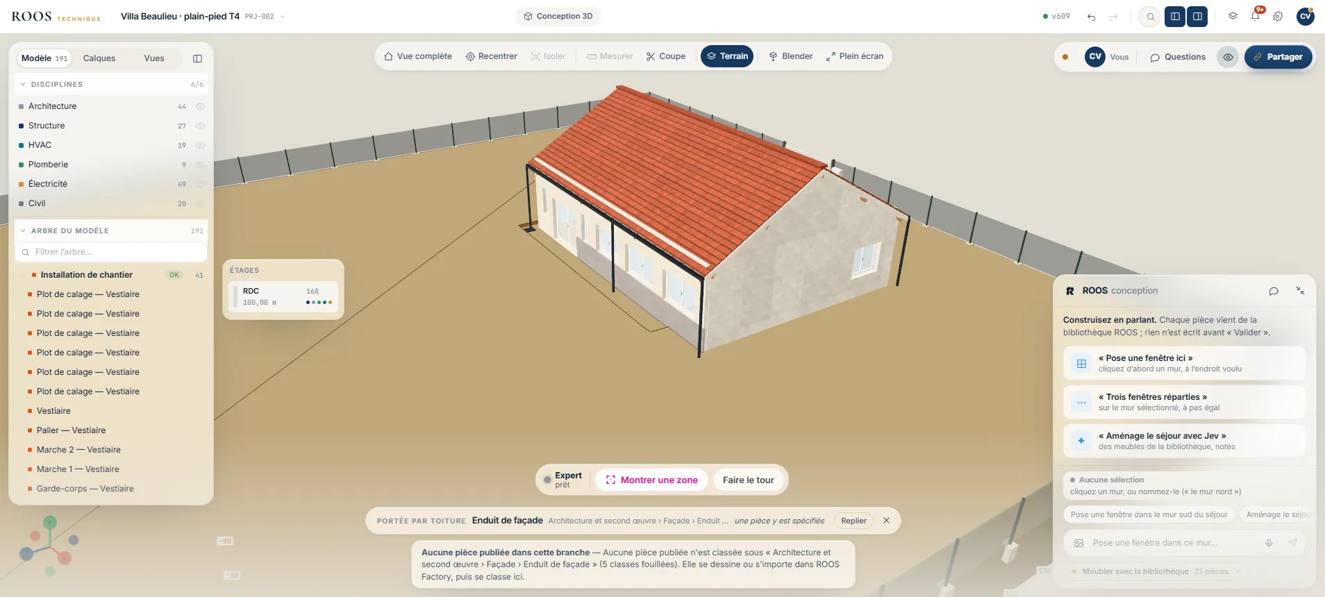 Un clic sur la toiture de la maquette ouvre la fiche de l’ouvrage et sa classe ROOS.