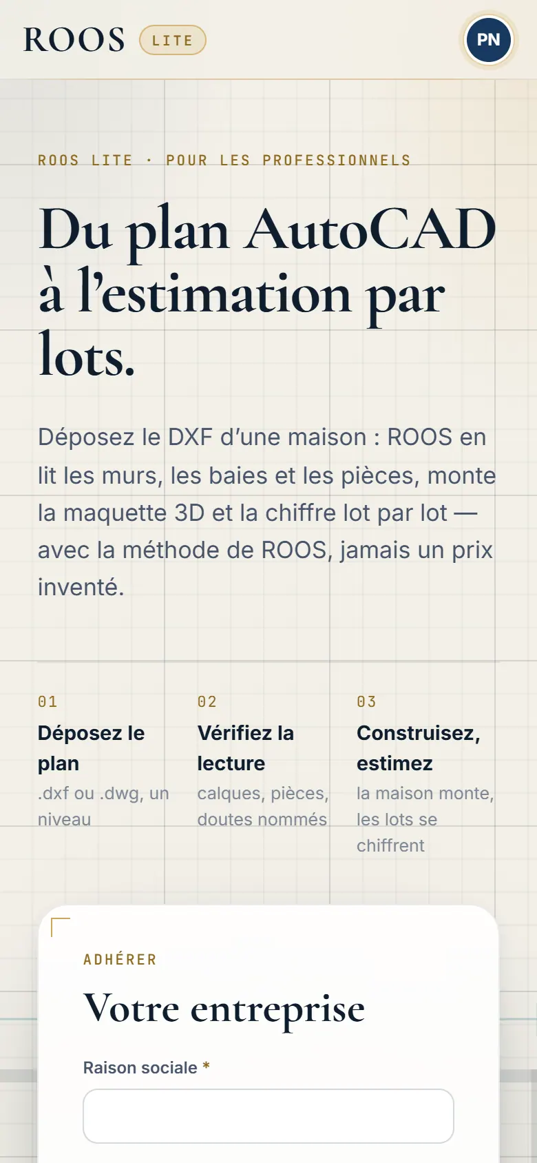 ROOS Lite sur téléphone : page d’accueil.