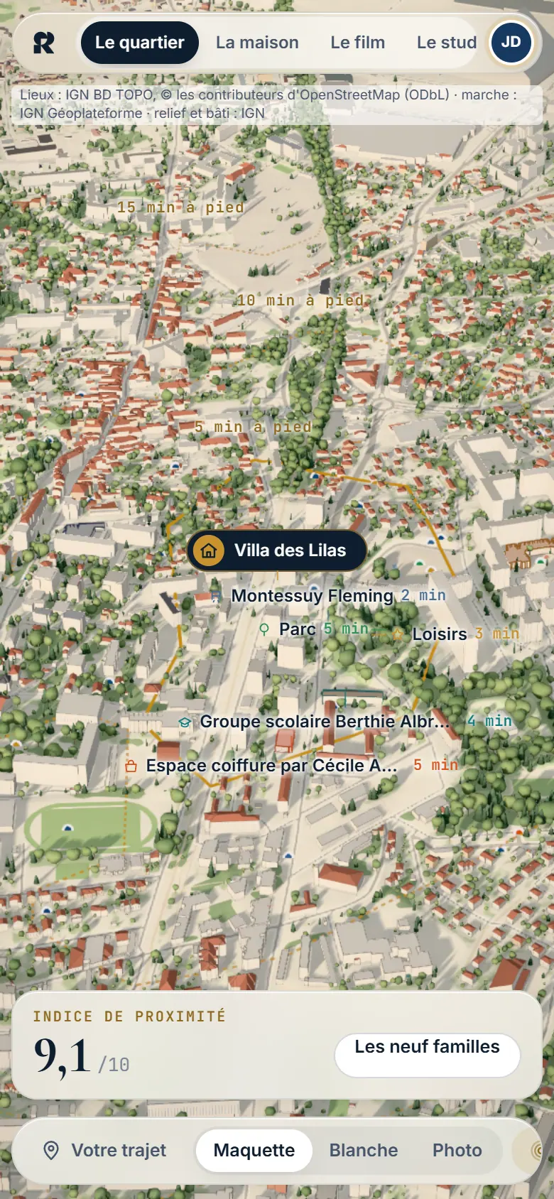 La vente sur téléphone : le quartier et son indice de proximité.