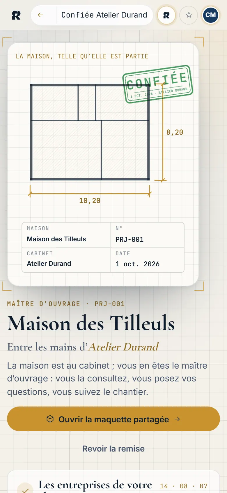 Maison confiée sur téléphone, avec le tampon « Confiée ».