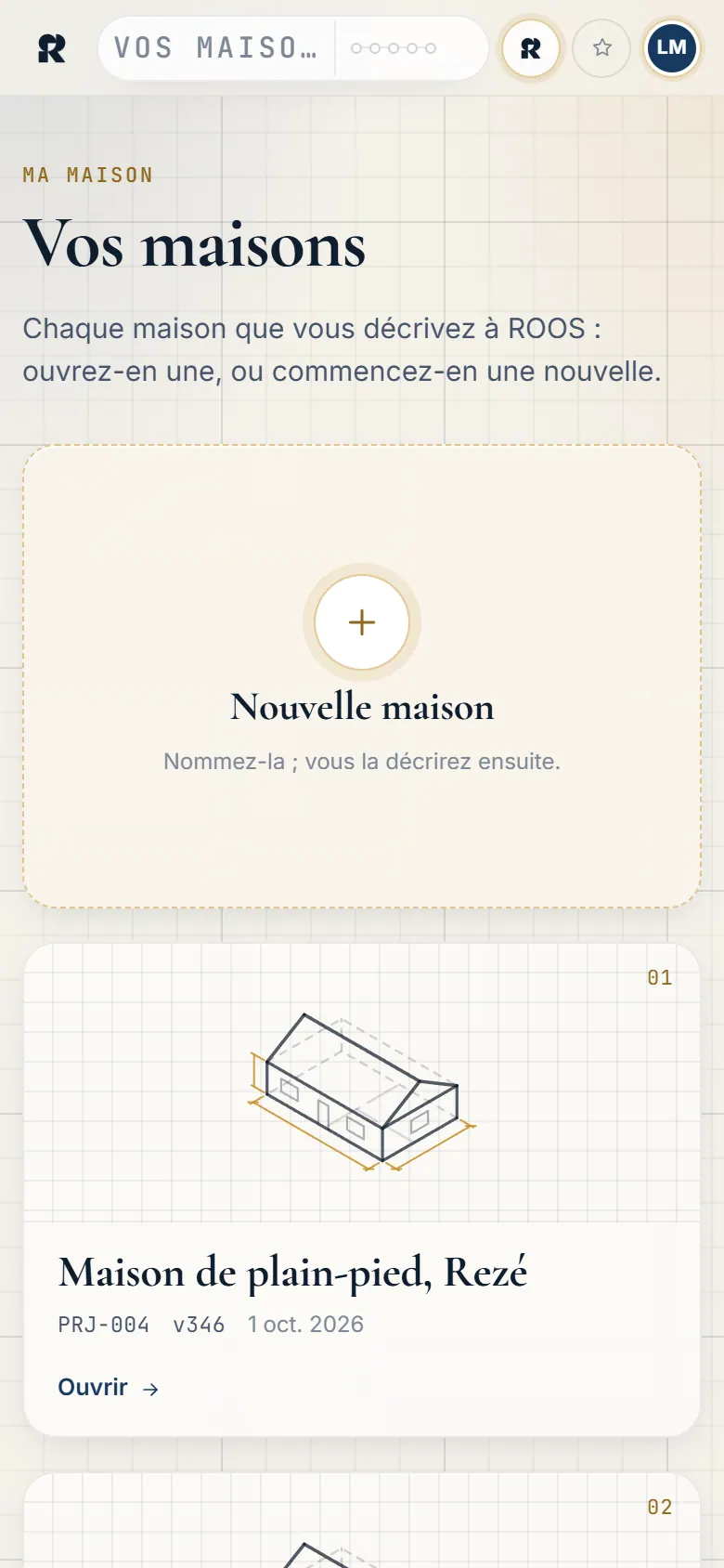 Liste « Vos maisons » sur téléphone.